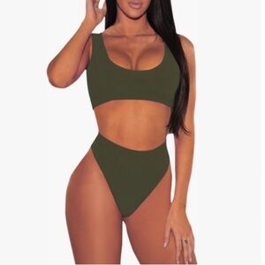 Flattering Green Two Piece Bathing Suit